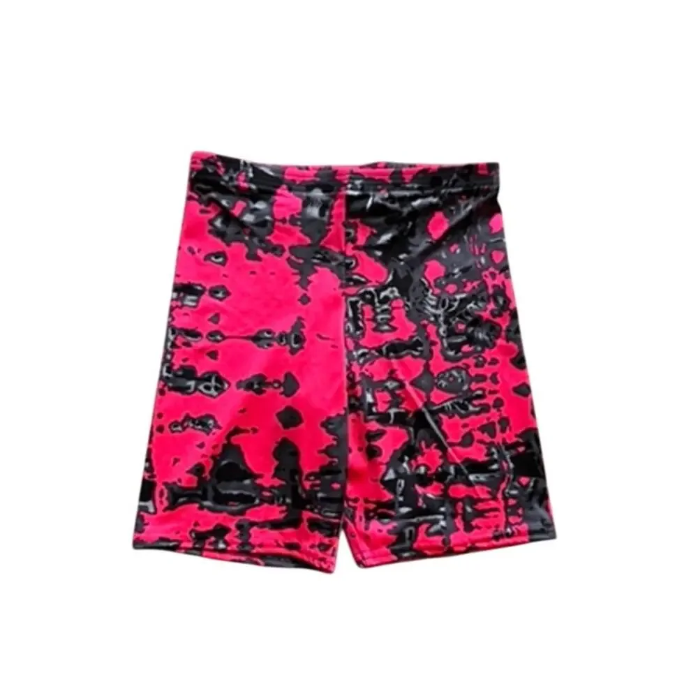 Vintage 80s 90s Wags Neon Pink Black Splatter Bike Shorts Spandex High Waist M
